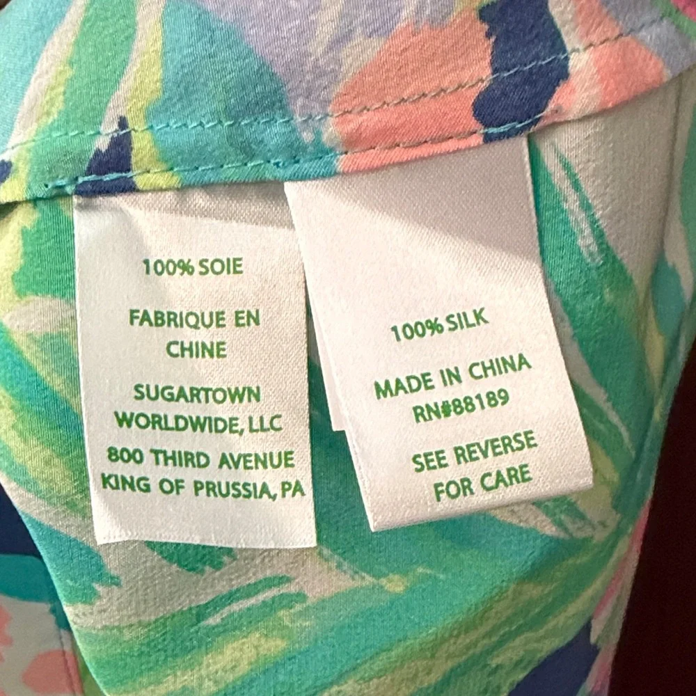 Lilly Pulitzer Silk Tropical Print Spaghetti Strap Tank - Pink, Green, Blue - Picture 4 of 5